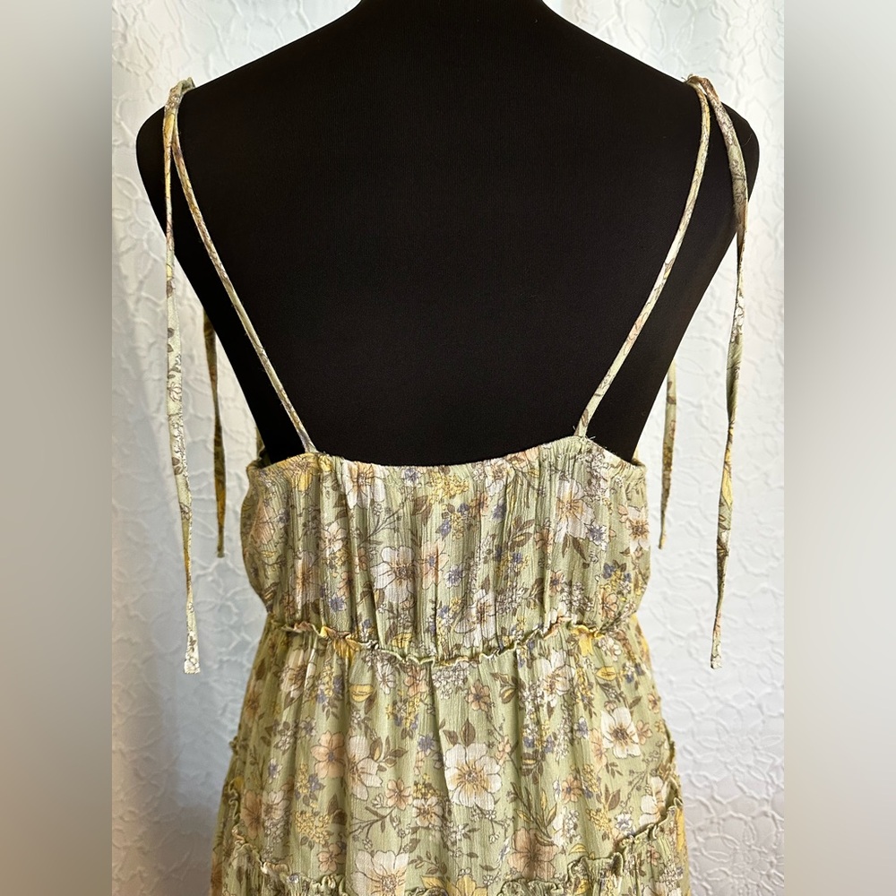 ALTAR’D STATE- Women’s Floral Print Green  w/Tie Shoulders Mini Dress (L) - Picture 5 of 10